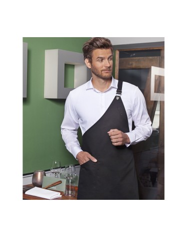 Personnalisation Tablier en tissu sergé asymétrique ASYMMETRICAL BIB APRON CLASSIC WITH POCKET | KARLOWSKY