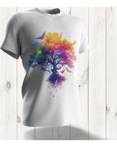 T-shirt Premium "Arbre de Vie Arc-en-Ciel" - Symbolisme et Énergie en Couleurs