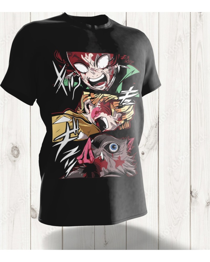 T-shirt "Demon Slayer Trio" – Les Héros en Action dans un Design Intense