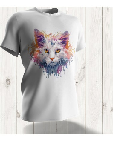 T-shirt "Artistic Cat" – Illustration Colorée de Chat aux Yeux Percants