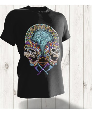 T-shirt "Aztec Skulls Harley-Davidson" – Fusion de l'Art Mexicain et de l'Esprit Biker