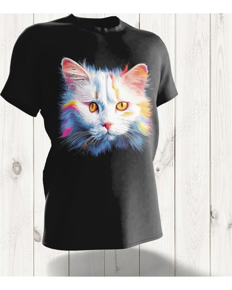 T-shirt Chat Multicolore "Turkish Van" – Look Unique et Style Éclatant