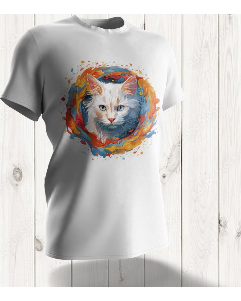 T-shirt Blanc "Turkish Van" – Design Artistique pour les Amoureux des Chats