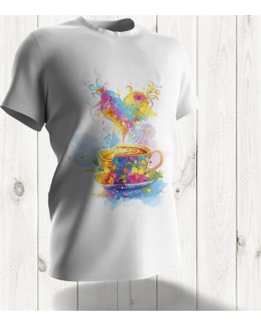 T-shirt Tasse de Café Édition Limitée – Explosion de Couleurs et d'Amour