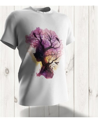 T-shirt Silhouette et Arbre Édition Limitée – Fusion de Nature et Féminité en Version Artistique