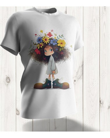 T-shirt Petite Fille aux Grandes Chaussures Édition Limitée – L'Innocence Fleurie en Version Artistique