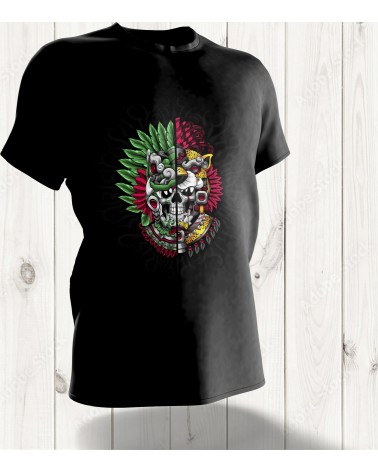 T-shirt Dualité Maya - Crâne et Jaguar Fusion en Couleurs Vives