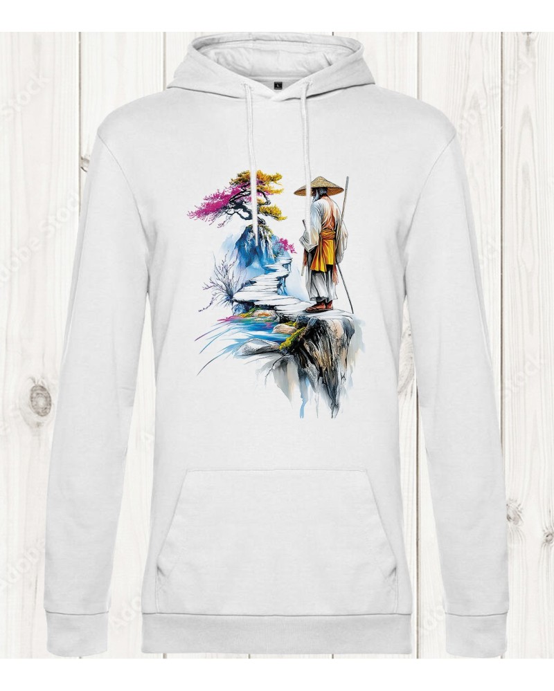 Sweat-shirt blanc "Sage des Montagnes" : Sérénité et art zen en mouvement