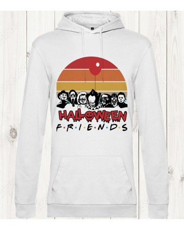 Sweat-shirt blanc "Halloween Friends" : Quand les icônes de l'horreur deviennent vos meilleurs amis