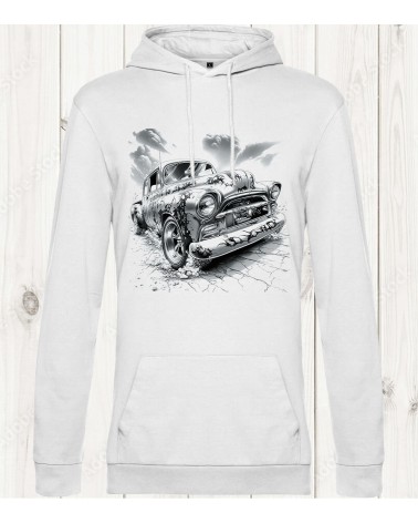 Sweat-shirt blanc "Classic Hot Rod – Puissance rétro" : L’icône des courses vintage