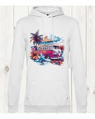 Sweat-shirt blanc "Van Surf – Évasion Tropicale" : L’esprit des vagues et de l’aventure