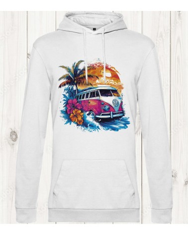 Sweat-shirt blanc "Van Tropical Sunset" : L’esprit de l’évasion et des couchers de soleil