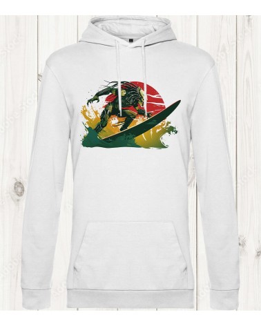 Sweat-shirt blanc "Predator Surfer" : Quand la chasse rencontre les vagues