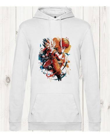 Sweat-shirt blanc "Super Saiyan Basketball" : Quand l’énergie rencontre le sport