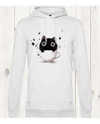 Sweat-shirt blanc "Chat Tasse" : Un mélange parfait de mignonnerie et de confort