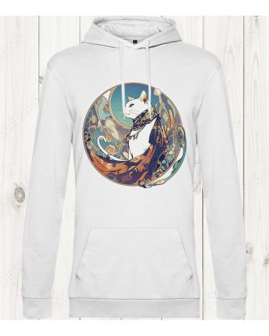 Sweat-shirt blanc "Art Nouveau Félin" : Élégance et raffinement félin