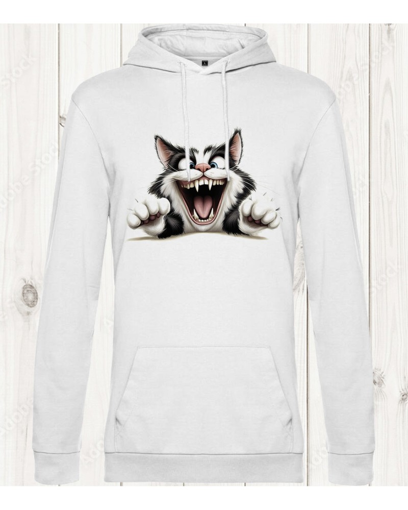 Sweat-shirt blanc "Chat Fou" : L'énergie féline à son comble