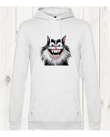 Sweat-shirt blanc "Sourire de Chat Fou" : L'humour félin dans toute sa splendeur