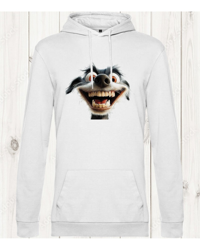 Sweat-shirt blanc "Chien Fou" : L’énergie canine dans toute sa splendeur