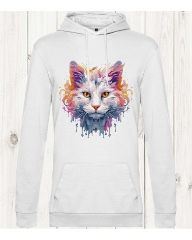 Sweat-shirt blanc "Chat Artistique" : L’élégance féline en version artistique