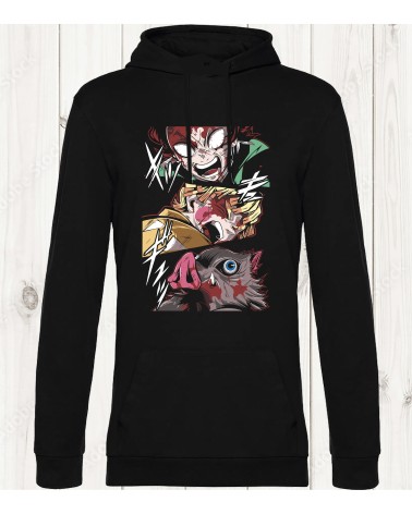 Sweat-shirt noir "Demon Slayer Trio" : La rage des pourfendeurs