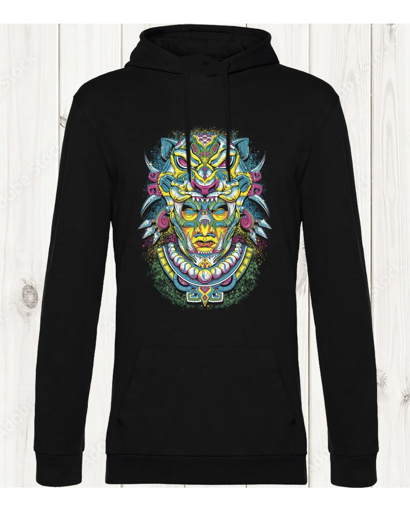 Sweat-shirt noir "Masque Tribal Néon" : Un Design Ethnique Futuriste