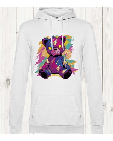 Un sweat-shirt à l'effigie d'un ourson électrique et furieux, parfait pour ceux qui aiment afficher un style fun et dynamique.