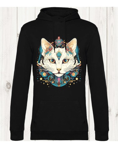 Sweat-shirt "Chat Mystique" - Élégance féline et art géométrique