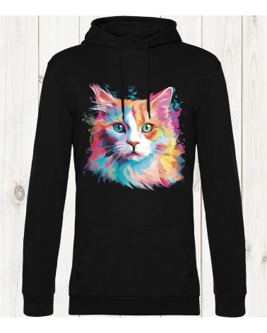 Sweat-shirt Noir avec Portrait de Chat Coloré – Turkish Van