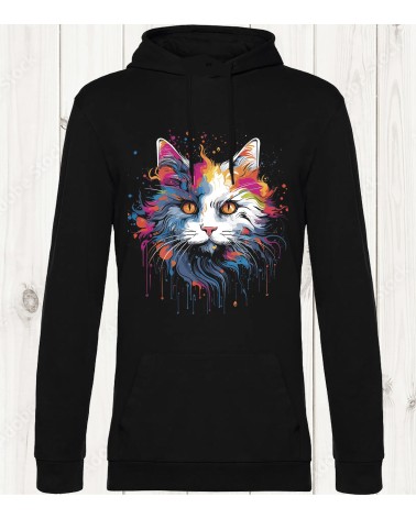 Sweat-shirt Noir avec Portrait Artistique de Chat