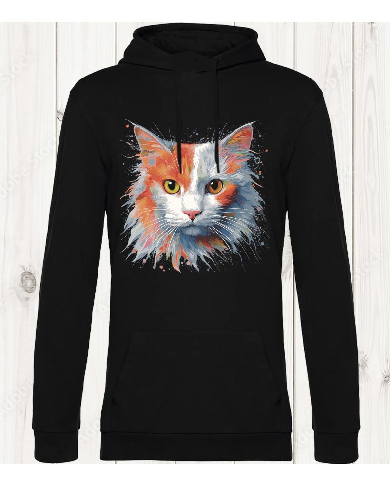 Sweat-shirt noir avec design de chat multicolore