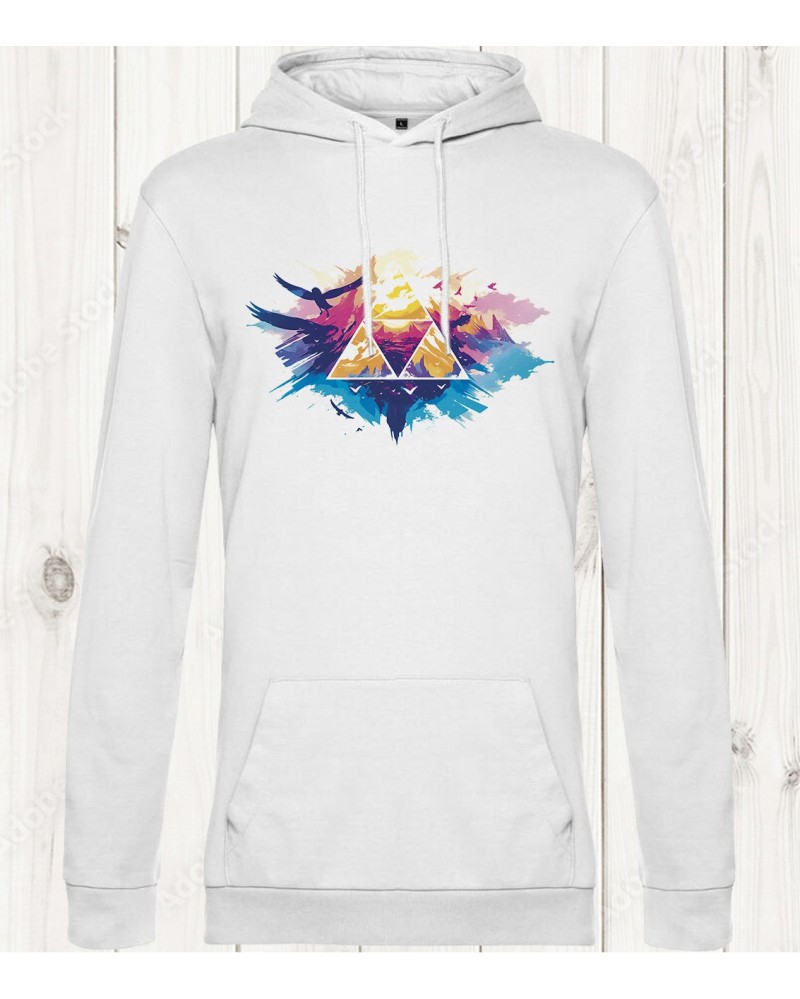 Sweat-shirt blanc avec design Triforce et paysage coloré