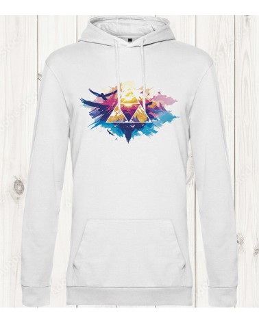 Sweat-shirt blanc avec design Triforce et paysage coloré